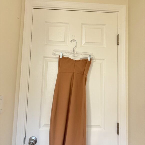 ☀️ LULUS Flaunt it Factor Light Brown Strapless Bustier Midi Dress Beige Tan XS - Picture 4 of 7